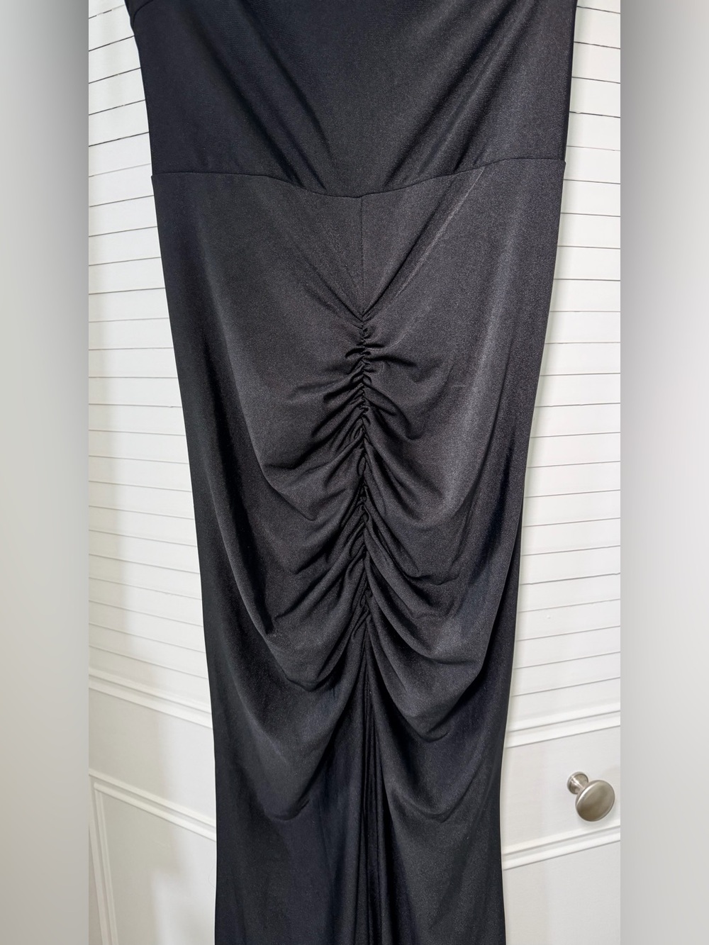 Black Rhinestone Ruched Maxi Dress – Size S/M - Picture 5 of 7